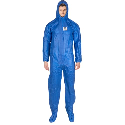 ATERET Disposable Coveralls I 25 Pack, Blue I Protective Suit, Fire Retardant, Full Body Suit w/Attached Hood for Oil & Gas