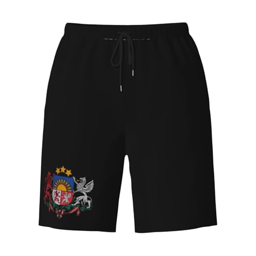 Coat of Arms of Latvia Men's Quick-Dry Board Shorts 7" - Swim Trunks Summer Hawaii Beach3