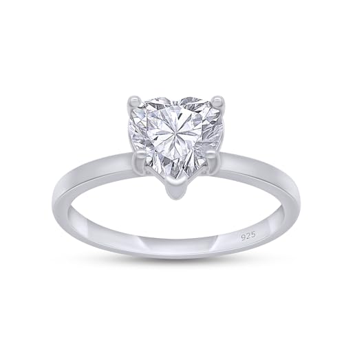 SAVEARTH DIAMONDS 1 Carat 6.5MM Heart Shape Lab Created Moissanite Diamond Solitaire Promise Ring For Women In 14K Gold Over Sterling Silver(VVS1 Clarity, 1.00 Cttw)