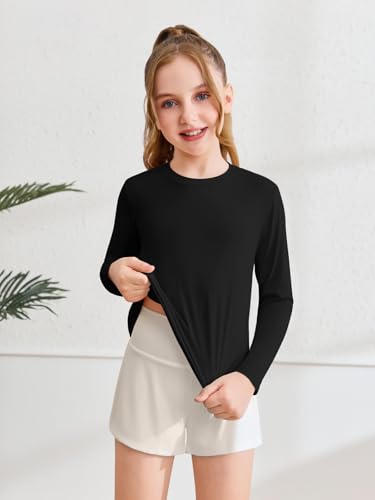 Haloumoning Girls Athletic Shirts Kids Long Sleeve Workout Tops Split Back Quick Dry T-Shirt 5-14Y2