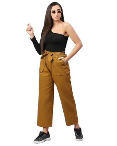 Image of TWGE Women's High Waist Wide Leg Jeans - Single Button, Stretchable Denim Pants - Ankle Length - Stylish Casual Wear