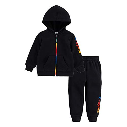 Crayola Baby Little Kids Full Zip Hoodie and Jogger Pants 2-Piece Outfit Set, Black/Rainbow, 6