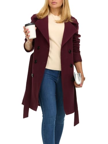Steve Madden Women's Trench Coat in Wine – Double-Breasted Faux Wool Winter Warmth - Image 4