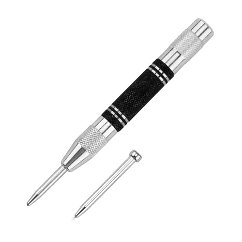 6 Pcs Centre Punch Drilling Holes with Four Replacement Tips Set,Automatic Center for Metal Tool,Heavy Duty Spring Impact Loaded,Adjustable Positioning Tension,for Window,Glass,Wood,DIY,Steel Sheets