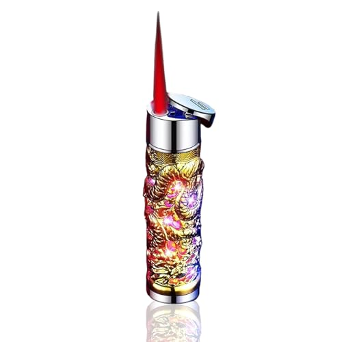 Encendedor llama jet ajustable recargable dragón dorado miniatura 1