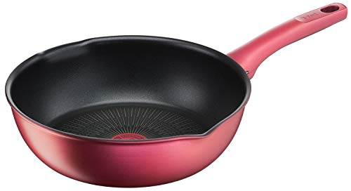 ??????(T-fal) Tefal G26277 Stir-fry Pot, 10.2 inches (26 cm), Deep Frying Pan, With Spout Included, IH Gas Fire Compatible, IH Rouge Unlimited Multi Pan, Non-Stick, Red