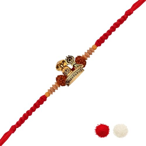 Image of I Jewels Thread Rakhi with Roli Chawal & Rakshabandhan Card for Brother /Bhai /Men /Bro
