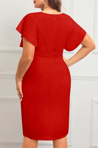 Image of Plus Size Cocktail Dress - Wedding Guest Women Bodycon Vintage Ruffle Church Pencil Dress