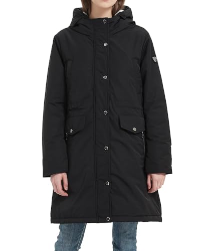 RAGEMAN Damen-Parka-Mantel, Outdoor, wasserabweisend, Damen-Kapuzenjacke, wasserabweisend, lang, Winter, warm, Outwear für Outdoor, Spaziergang, Schwarz 1, XL