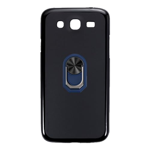 UOGNADGD Flexible Case + Ring Holder Compatible with Samsung Galaxy Mega 5.8 I9150 Phone Shockproof Cover & Magnetic Mecha Style Finger Grip Kickstand (Black+BlueRing)