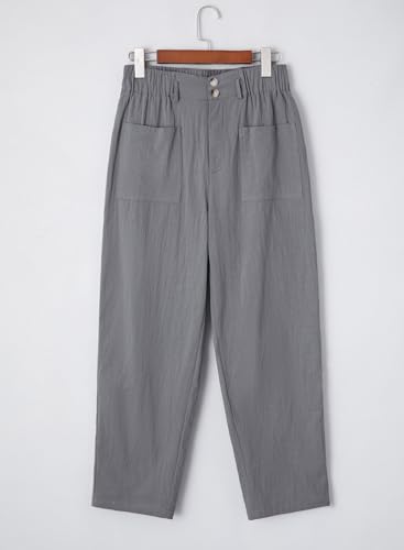 Dokotoo 2026 Linen Pants for Women Breathable Womens Baggy Trendy Fashion Cotton Capri Pants Ankle Length High Waisted Harem Trouser Teacher Outfits for Women Fall Clothes Gray XL