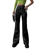 SEMATOMALA Women's Lace Up Front Faux Leather Flare Pants High Waisted Straight Leg Bell Bottom PU Leather Winter Long Pants BL-XL Black