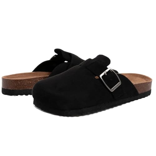 Nautica Youth Vegan Suede Clogs Mules Cork Sandals with Buckle, Slip On Slippers Potato Shoe Style Closed Toe Comfort Slides for Boys Girls Indoor Outdoor Big Kids, Ginger - Black, Size 3 by Nautica - Image 6