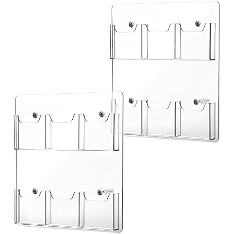 Eersida 2 Pack Acrylic Brochure Pamphlet Holder Wall Mount Clear Brochure Display Holder Plastic Trifold Flyer Rack Literature Storage Rack for Offices Waiting Room (6 Pockets, 15 x 13 Inch) Cover