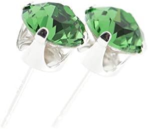 pewterhooter® Classic Collection Sterling Silver Crystal Stud Earrings. Made with sparkling Erinite Green crystal stones. Gift box.