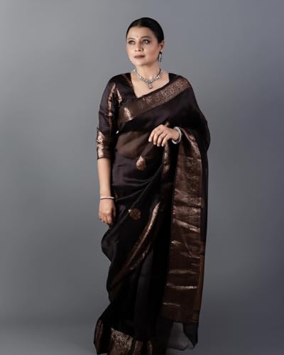 Image of Flosive Women's Kanjivaram Silk Saree With Beautiful Blouse With Zari Border