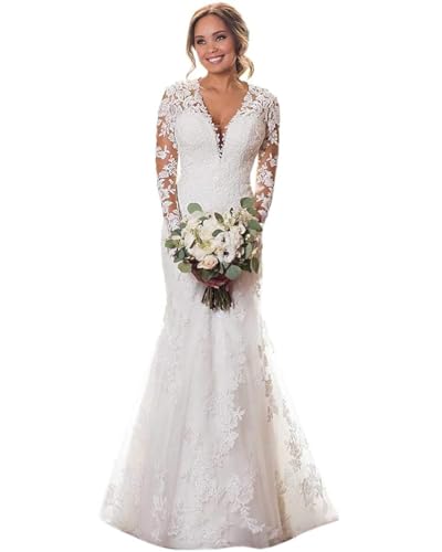 YMSHA Women's Beach Spaghetti Strap Wedding Dresses for Bride 2025 Boho Long Lace Bridal Gowns for Wedding YMS041