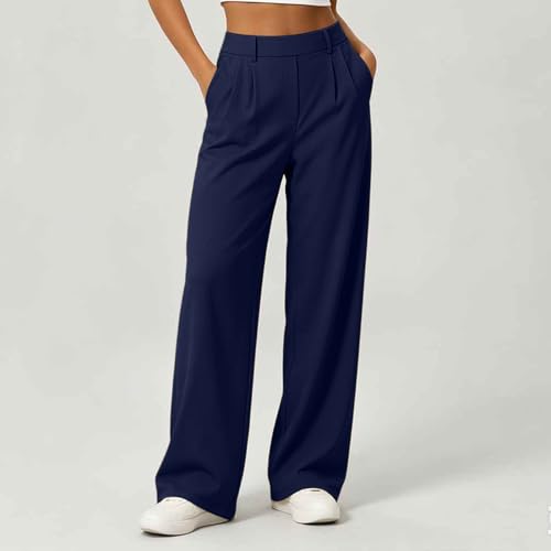 Womens Straight Wide Leg Dress Pants High Waisted Business Casual Trousers - image 2