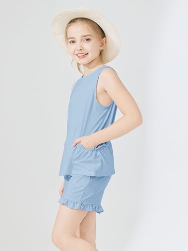 Image of Girls Clothing 2 Piece Summer Set Short Sleeve Tops Shirts Baggy Shorts with Pockets Fashion Outfits for Kids
