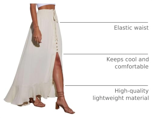 Image of Minclouse Women's Elastic Tie Waist Button Down Maxi Skirts Casual Loose Flowy Swing Slit Front Dress