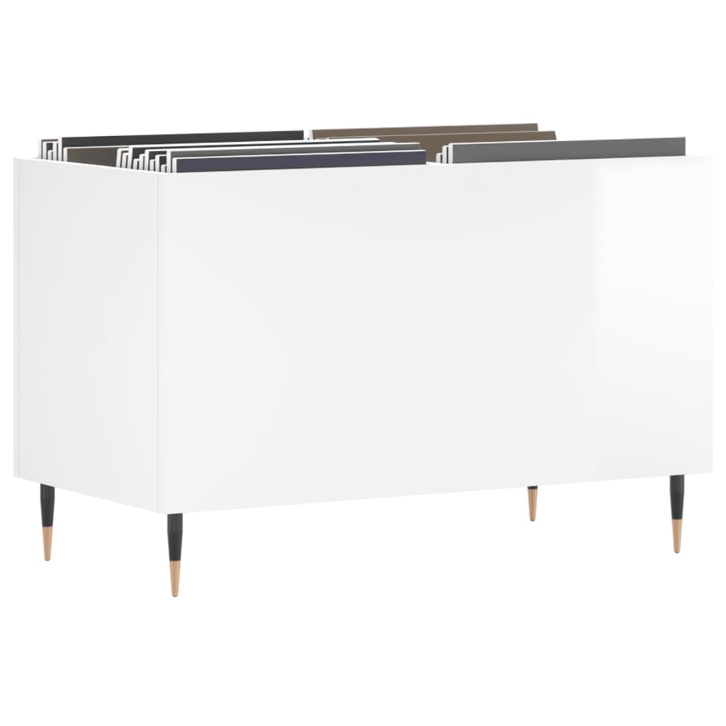 Armadietto per dischi in legno bianco lucido, con gambe in ferro, 74,5 x 38 x 48 cm, spazio per riporre dischi in vinile e CD, in soggiorno, home theater e gaming