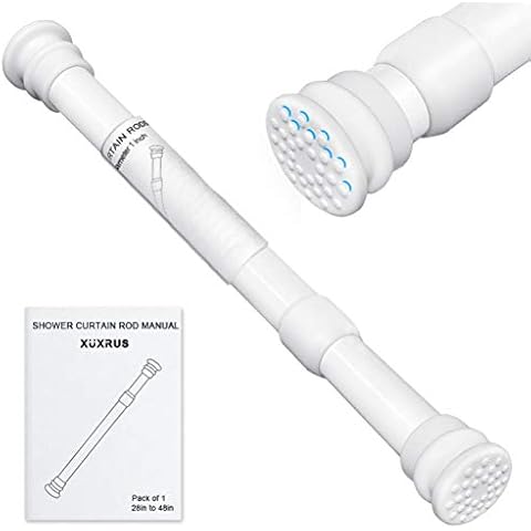 XUXRUS Extendable Shower Tension Rod,Adjustable Rail Curtain Poles 70-120cm,No Drilling Heavy Duty Room Divider Curtain Rod, Bathroom Rust Free Extendable Window Closet Hanging Pole,White Cover