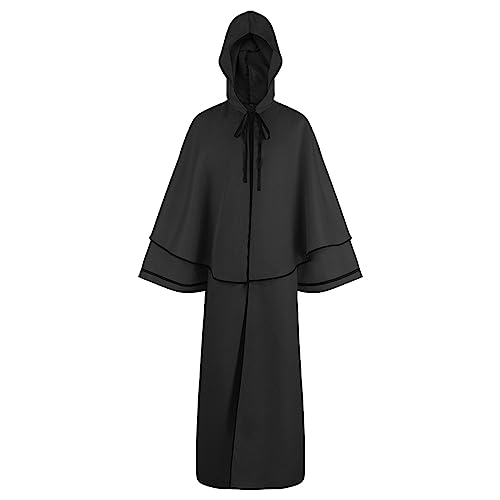 Generisch Gargamel Kostüm Damen Herren Unisex & Kapuzenumhang Herren Umhang Kostüm Cape Satin Erwachsene Damen Halloween Umhang Mit Kapuze Mittelalter Umhang Schwarzer Umhang