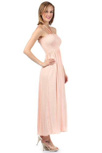 Image of Sakkas Soft Jersey Feel Solid Color Smocked Bodice String Halter Long Dress