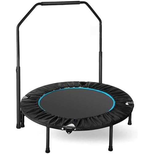 LIFERUN Trampolín de interior de 101 cm de diámetro, plegable, para fitness, capacidad de carga de 150 kg, altura de pasamanos ajustable, entrenamiento de resistencia, diferentes grupos de personas,