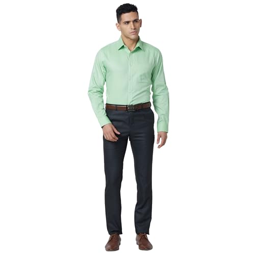 Image of Raymond Men Pure Cotton Slim Fit Structure Pattern Semi Cut Away Collar Formal Shirt