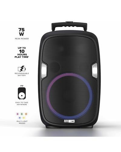 Image of Altec Lansing SoundRover 75 Wireless Speaker 75W Bluetooth Speaker with a Long Lasting 10 Hour Battery, 50 Foot Range, Multi LED Party Modes, True Wireless Pairing, Bonus Microphone