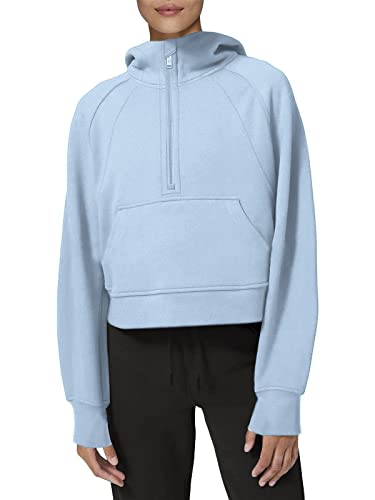 SMENG Sweatshirts for Women Uk Cropped Fleece Lined Fluffy Hoodies Female Beautiful Womens Gym Wear Y2k Jacket Fall Thermal Hoodie Sky Blue Size 14-16