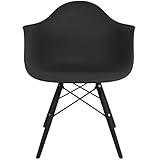 2xhome Mid Century Modern Arm Chair with Black Wood Legs, Black