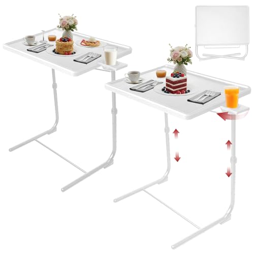 Image of TV Tray Tables Set of 2, 6 Heights, 3 Tilt Angles, Cup Holders