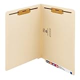 Smead Heavyweight End Tab Fastener File Folder, Shelf-Master® Reinforced Straight-Cut Tab, 2 Fasteners, Letter Size, Manila, 50 per Box (34215)