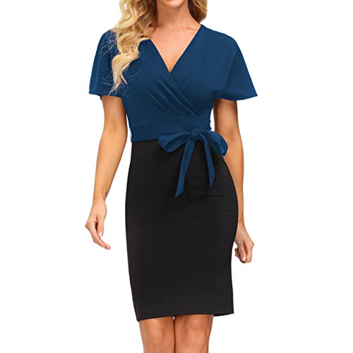 GRACE KARIN Damen Kurzarm Hips-Wrapped Kleid Bodycon V-Ausschnitt...