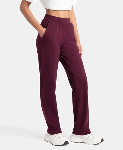 Image of Jockey 1302 Women's Super Combed Cotton Elastane Stretch Relaxed Fit Trackpants with Side Pockets Wine Tasting S