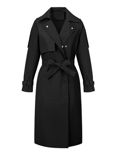 Image of Bellivera Women's Classic Long Windproof Trench Coat With Belted Waist | Notch Lapel Collar,Breasted Button Front,Adjustable Cuff Straps,Side Slant Pockets,Spring Fall Daily Commute Office Wear