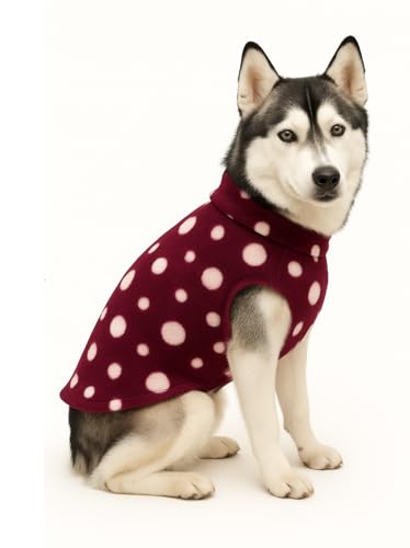 Image of The Pets Company Dog Winter Coat Jacket, Cloth, Windproof, Light Weight, Washable, Ultra Warm Thick Fleece Lined Dog Vest for Cold Weather Protection, (Polka Maroon Cherry, Med - Large - 22 Inch)