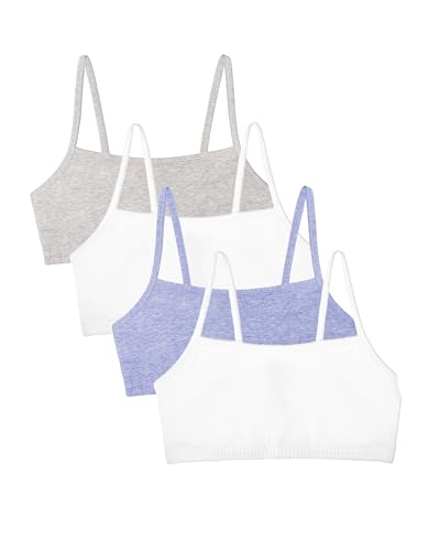 Fruit of the Loom Women's Spaghetti Strap Cotton Pullover Sports Bra, Heather Grey/White/White/Blue Heather 4-Pack, 38