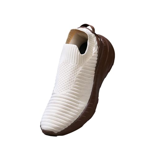 Neeman's Begin Walk Trek Slip Ons for Men | Breathable Knit Upper, Cushioned EVA Sole | Lightweight Walking Shoes for Everyday Comfort | Ivory/Brown UK9