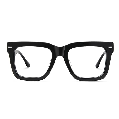 Image of Zeelool Square Glasses Frames for Men Fashion Black Fake Eyeglasses With Clear Lens Vintage Acetate Full Eyewear Glasses Redina JGA270431-01