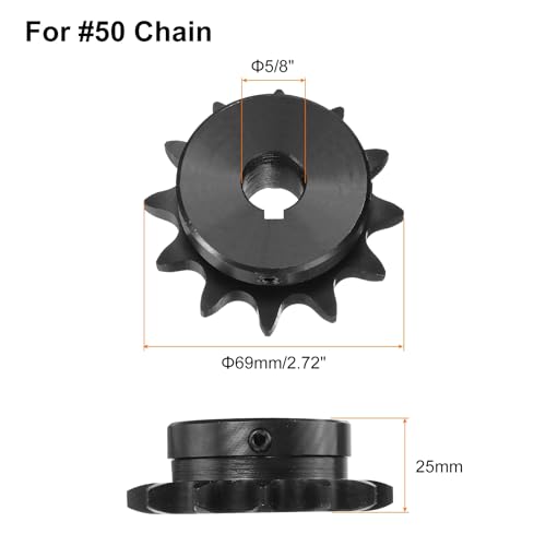 Image of uxcell #50 Chain Roller Sprocket B Type, 5 /8 inch Bore 12 Tooth Single Strand Chain Sprocket, Carbon Steel, Keyway with Set Screws
