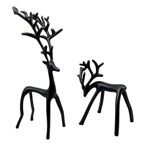 YUNLINGDADA Set of 2 Black Reindeer Christmas Decor, Christmas Decorations, Metal Reindeer Statues, Black Metal C-hristmas R-eindeer Figurine, Ideal for Mantel Living Room Bedroom Office