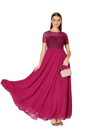 Image of Miss Chase Women's Round Neck Half Sleeve Lace Overlaid Maxi Dress (MCAW25D84-28-23-08, Pink, 3XL)