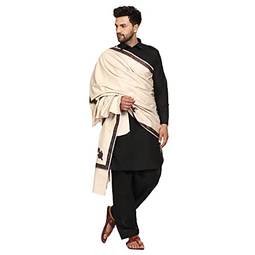 Image of SWI WITH LABEL Men's Embroidered Fine Acrylic Shawl | Men's Shawl Inspired by intricate traditional Kashmiri embroidery work | Felicitation Shawl to honor chief guests