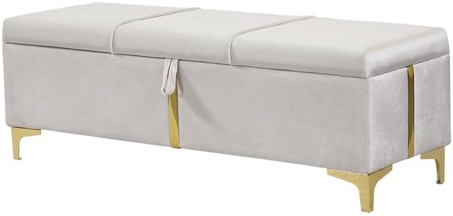 Miniatura 4 de Otomana con almacenamiento, banco de almacenamiento de 47 pulgadas, banco de dormitorio con 2 bisagras de seguridad y lengüeta para tirar, banco