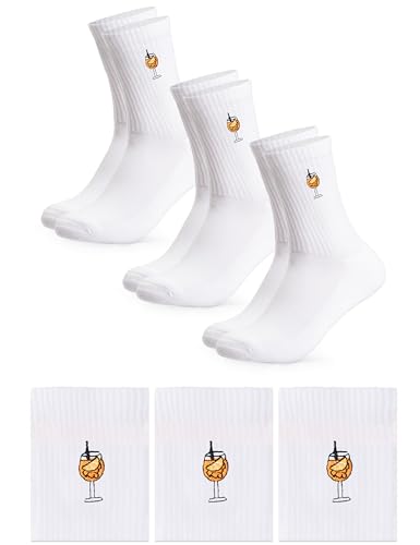 Occulto Damen & Herren Motiv Tennissocken 3er Pack (Modell: Robin) Statement Tennis Socken Sprizz 35-38