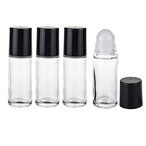4 Pcs 50ml Clear Glass Deodorant Roll On Bottles,Empty Refillable Roll On Bottles Containers for DIY Deodorant Essential Oil Perfumes Balms Cosmetics Beauty Oils Mix