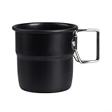 Mango plegable de 300 ml para taza al aire libre, diseño de aluminio ligero para un fácil uso mientras caminas o acampas (negro)